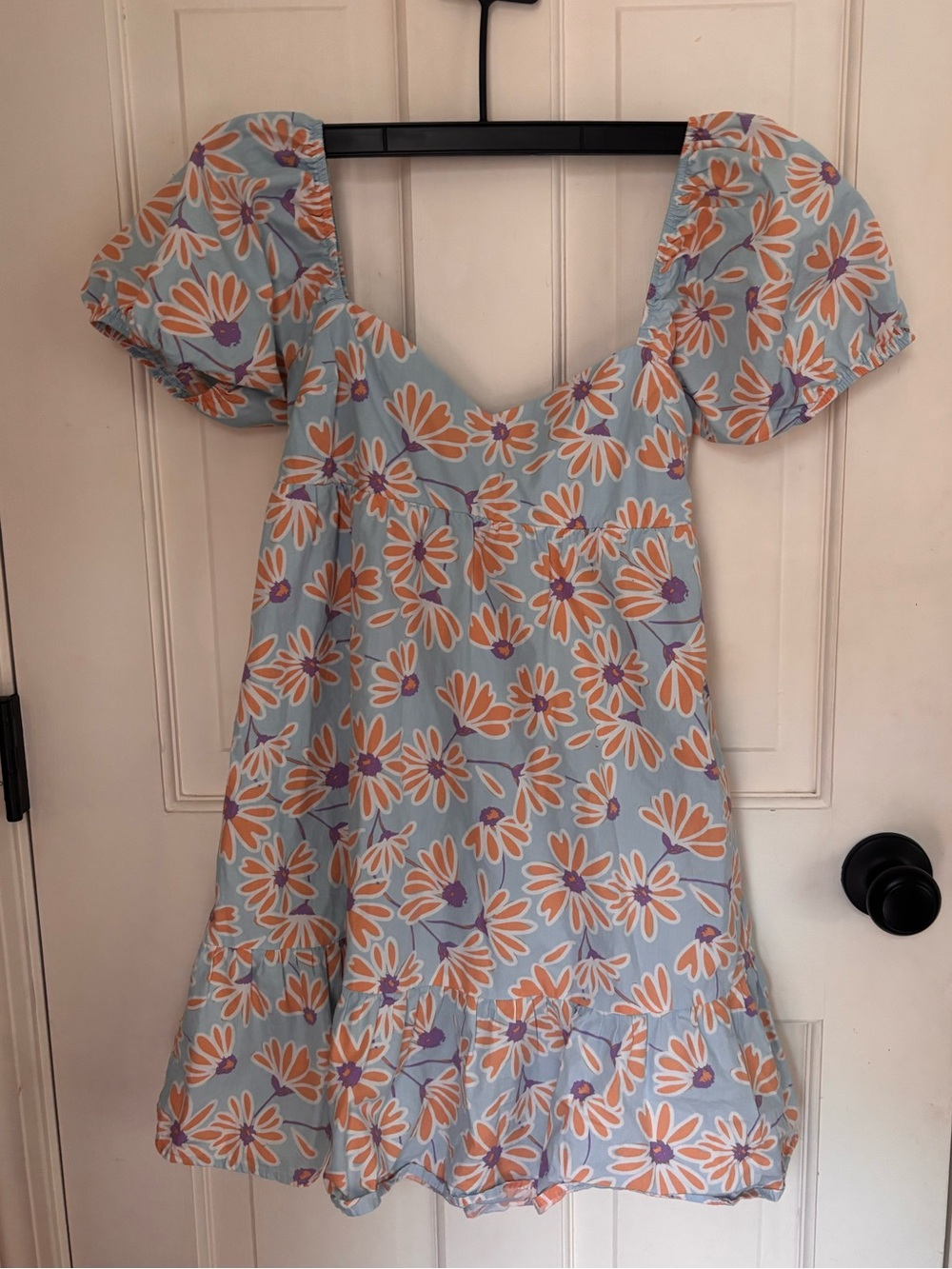 Girls' Blue Daisy Print Puff-Sleeve Dress - Small